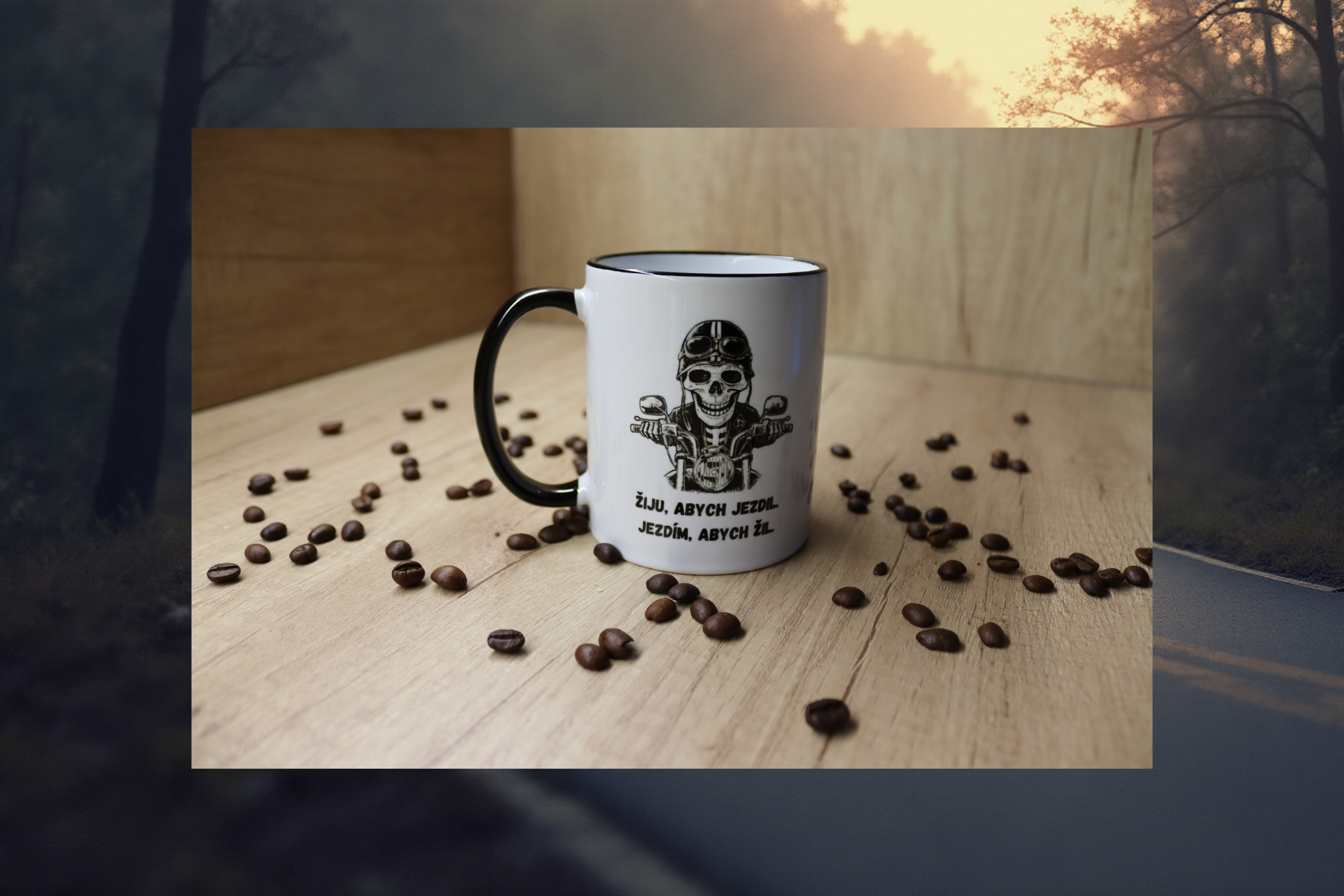 Hrnek "Žiju abych jezdil. Jezdím abych žil."