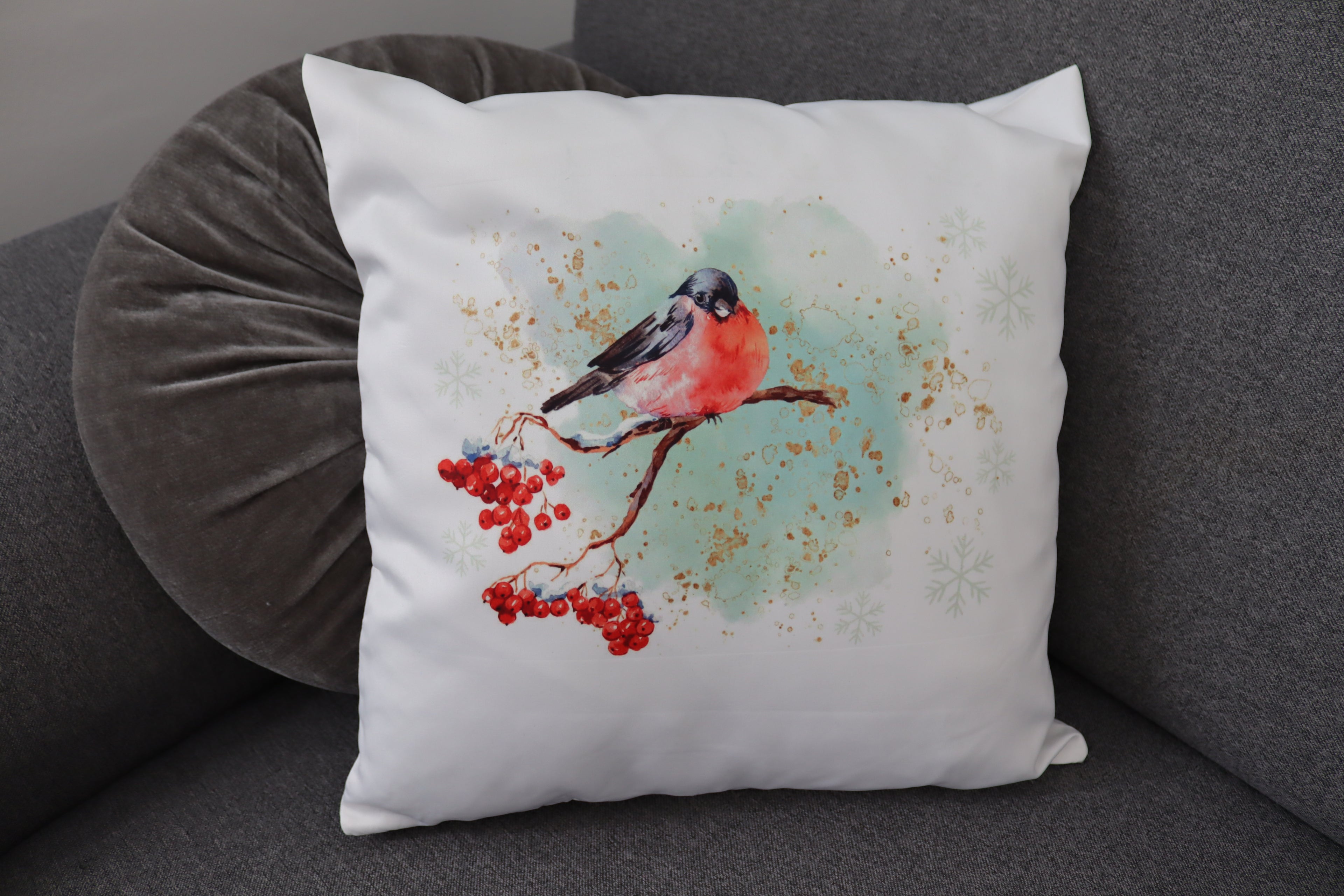 Povlak na polštář - PTÁČEK V ZIMĚ