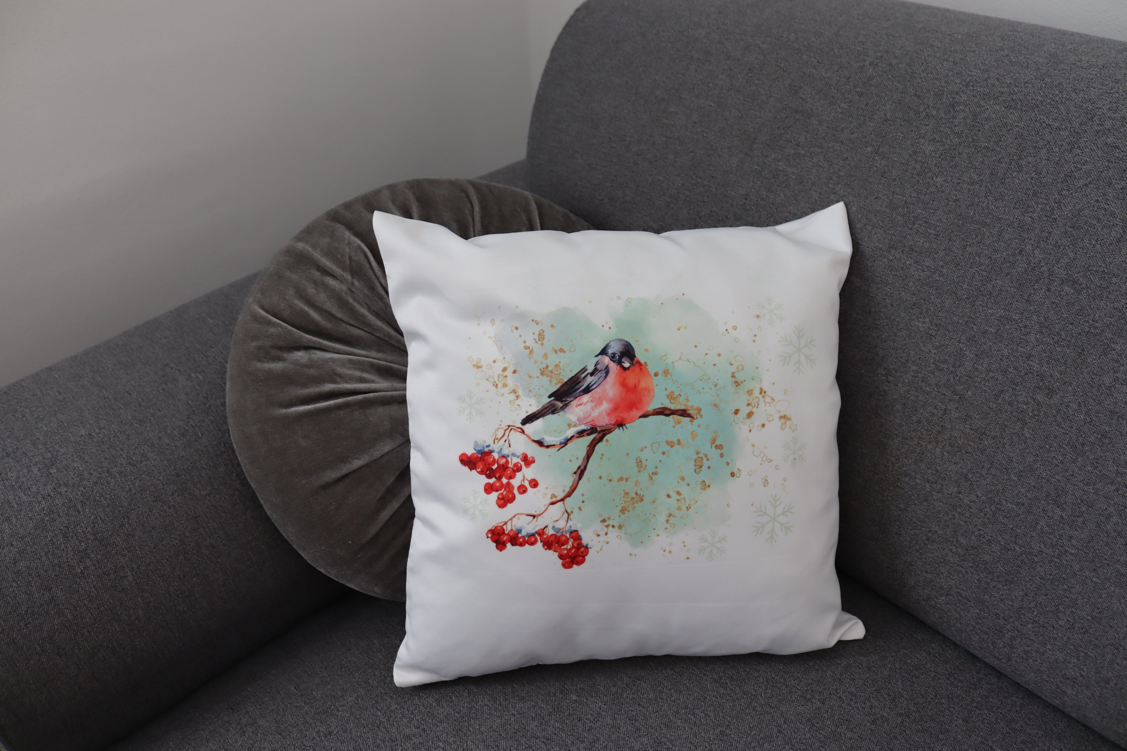 Povlak na polštář - PTÁČEK V ZIMĚ