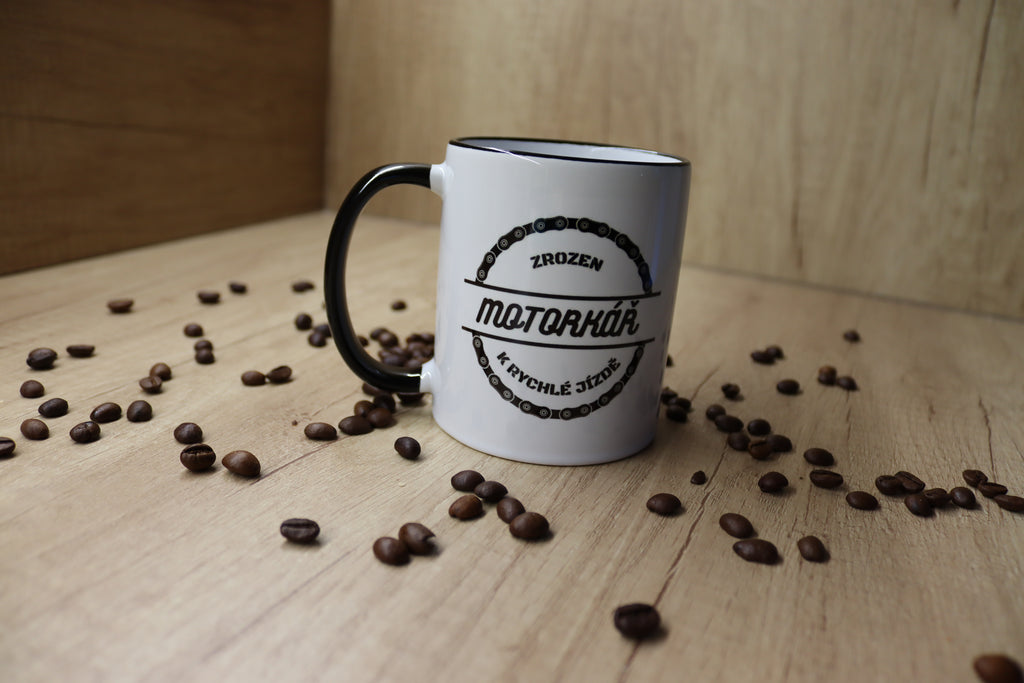 Hrnek "MOTORKÁŘ. Zrozen k rychlé jízdě."