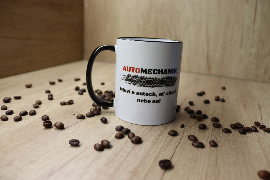 Hrnek "AUTOMECHANIK. Mluví o autech, ať chceš nebo ne!"