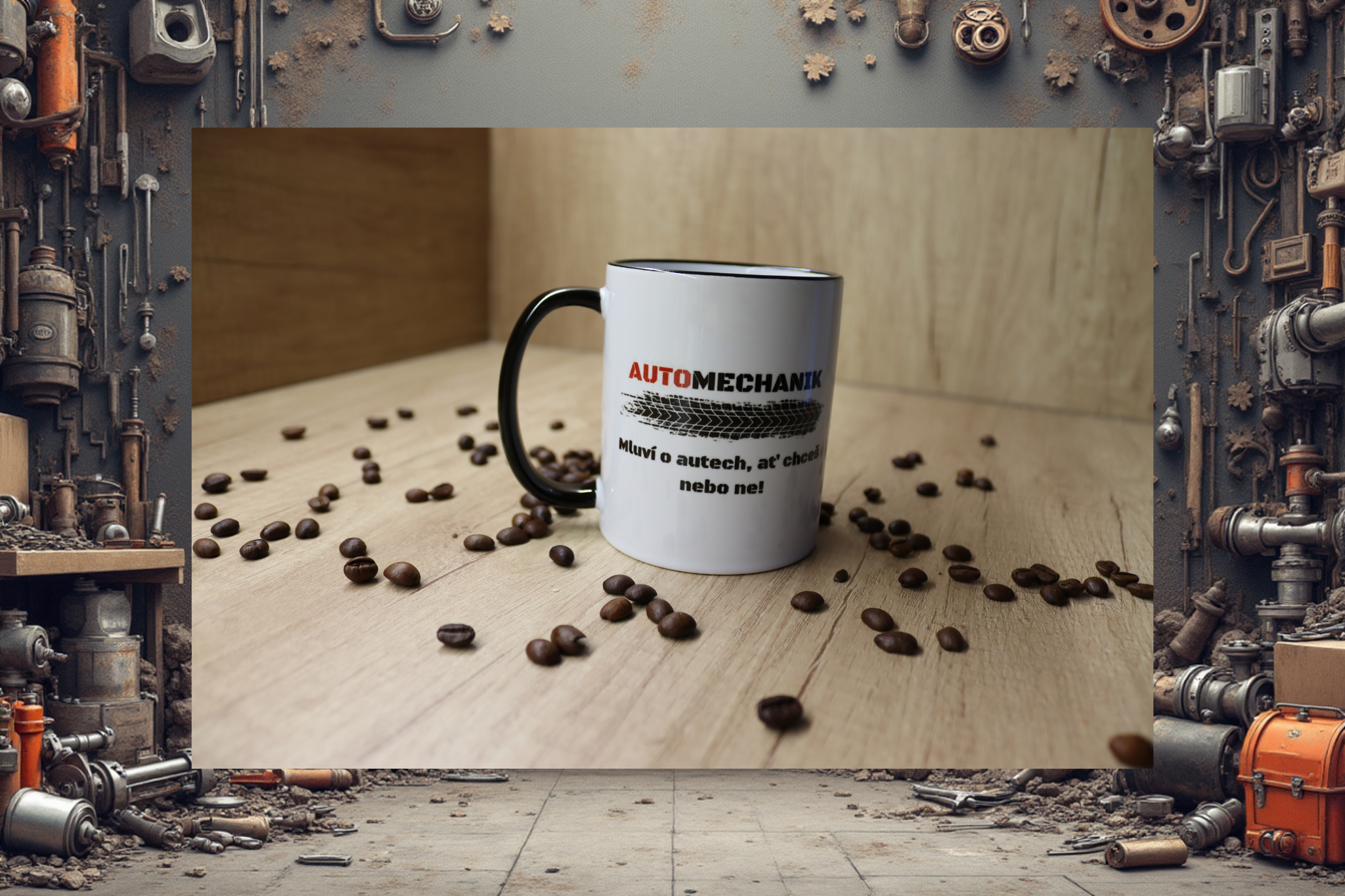 Hrnek "AUTOMECHANIK. Mluví o autech, ať chceš nebo ne!"