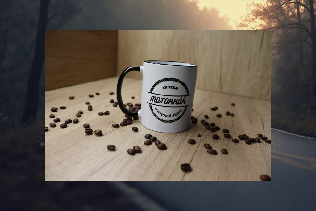 Hrnek "MOTORKÁŘ. Zrozen k rychlé jízdě."